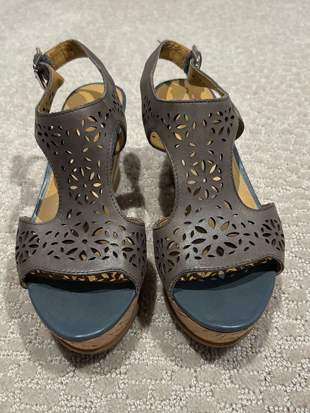 Franco sarto Women’s Grey Laser-Cut Wedge Sandals